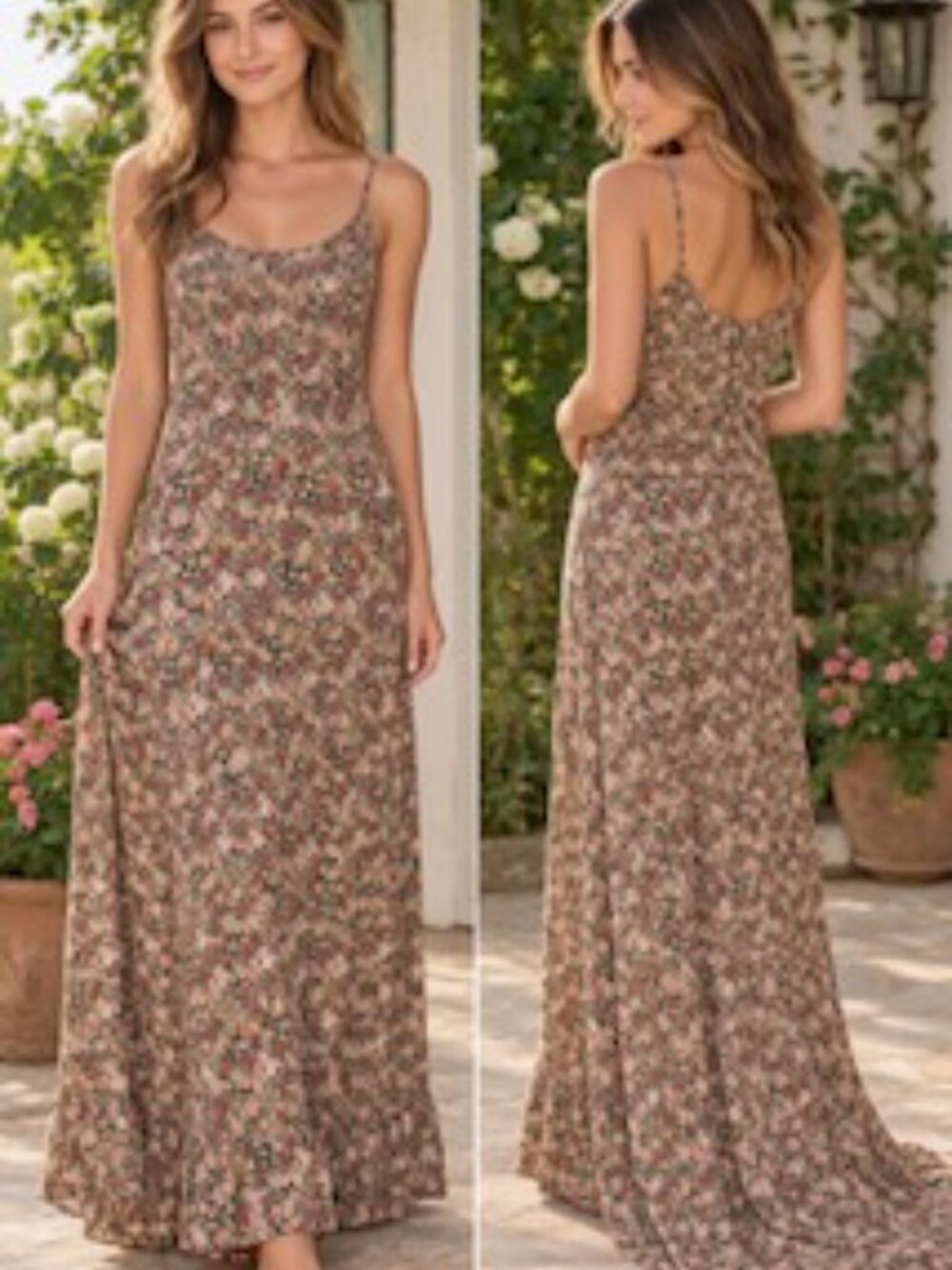 Elegant Crepe Spaghetti Strap Dress with train